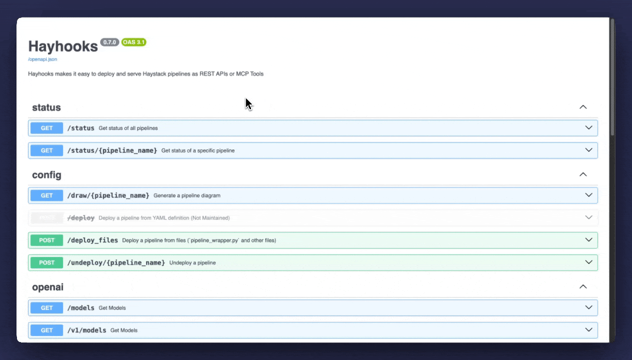 Hayhooks Swagger Documentation
